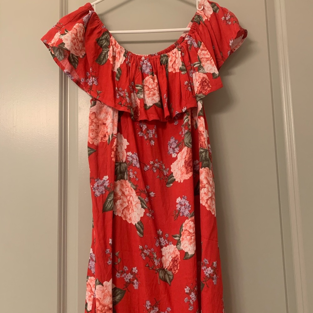 🌺Red floral off the shoulder mini dress